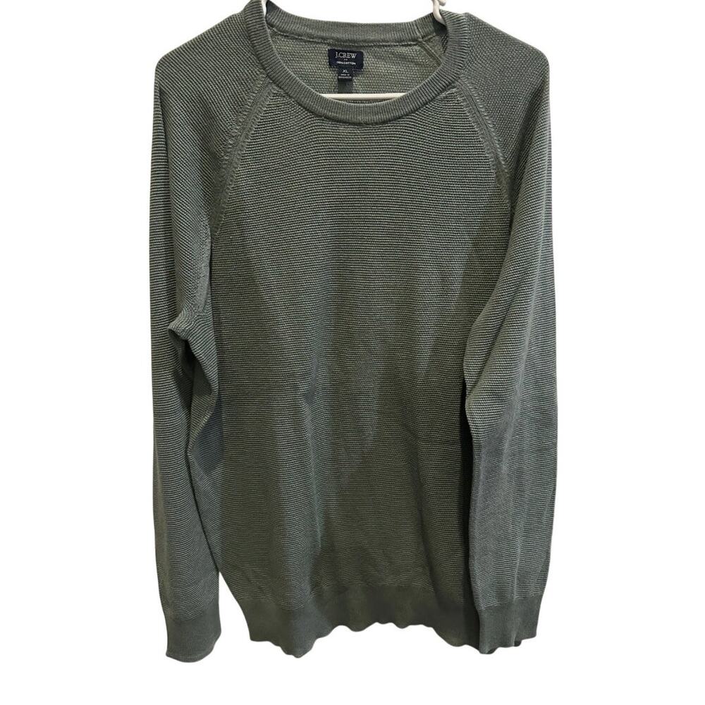 J Crew Waffle Knit Crewneck Lightweight Sweater Sage Green Large
